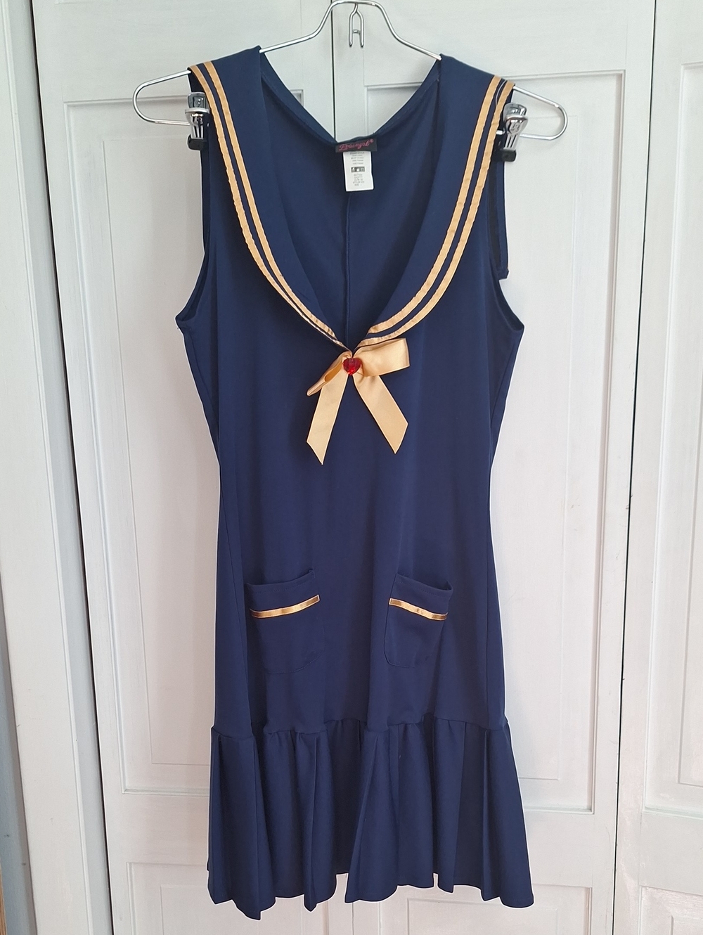 Dreamgirl Navy Dress with Gold Ribbon Trim